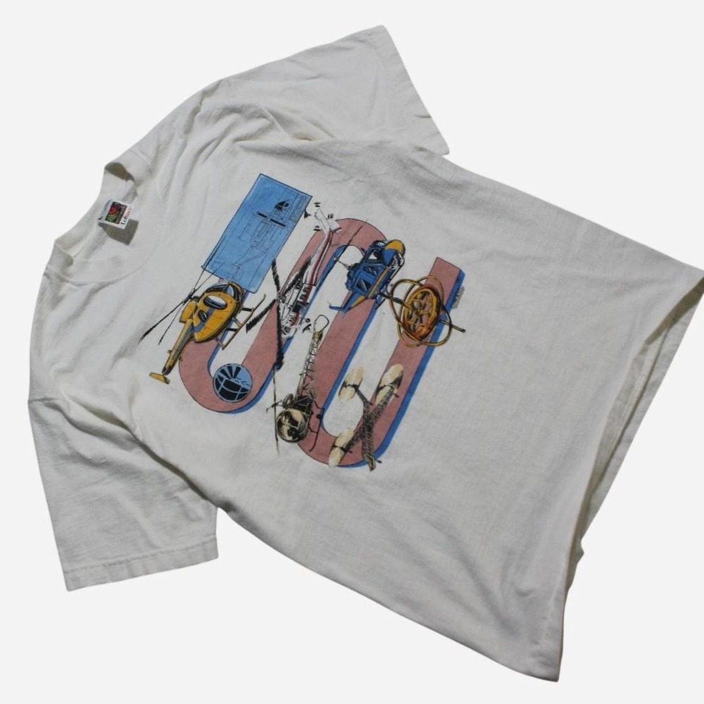 Mens Vintage 90s Skater Streetwear Helicopter Oversized Fit White T-shirt